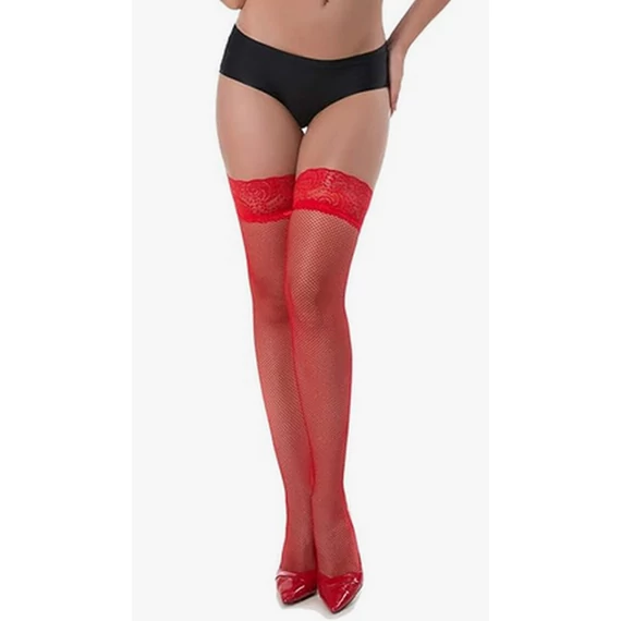 CALZE RETE MODA small hole fishnet red thigh highs stocking