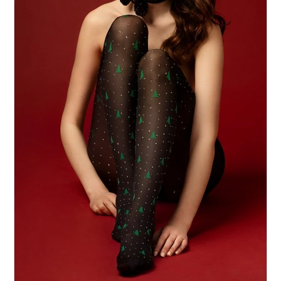 BE MERRY 50 DEN black/green patterned tights