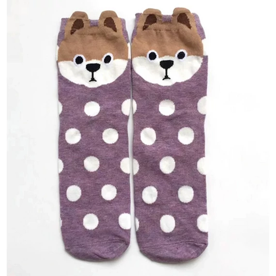 Women's Korean French bulldog animal print dark purple socks