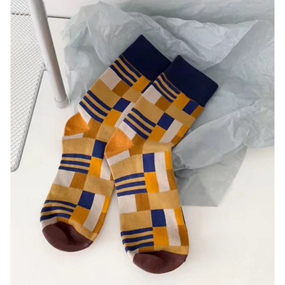  Men's geometric patchwork patterned socks