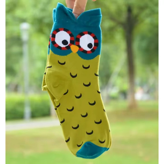 Women's animal print owl green ankle socks