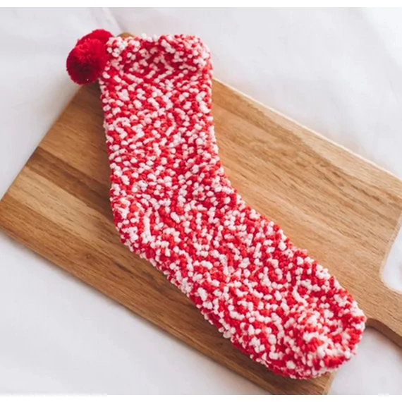 Women's red pom-pom fuzzy fluffy cake socks