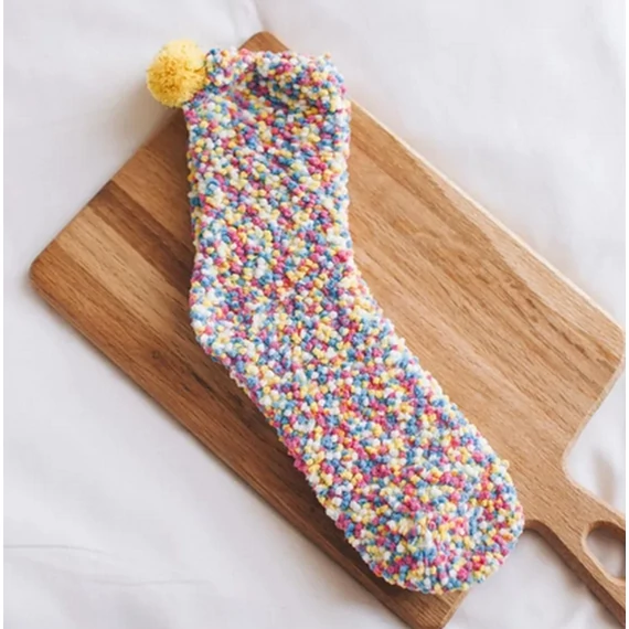 Women's yellow pom-pom fuzzy fluffy cake socks