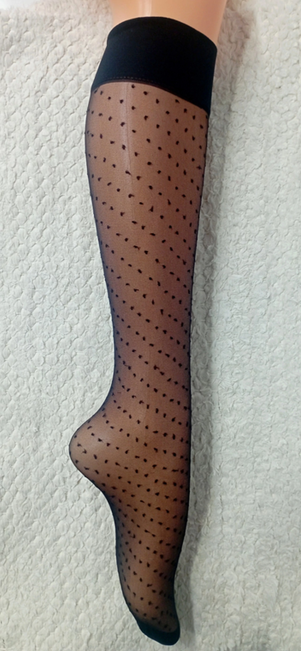 DEBRA patterned black knee high socks