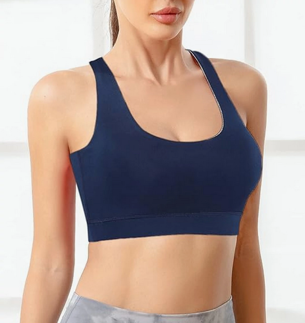 TOP wide strap blue sports bra for women