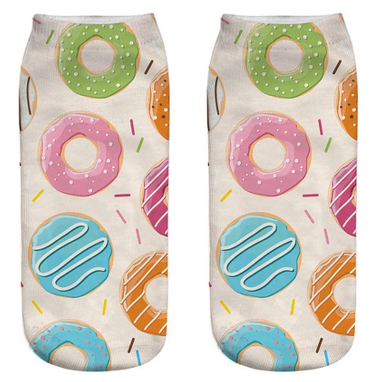 Women's doughnut pattern white ankle socks