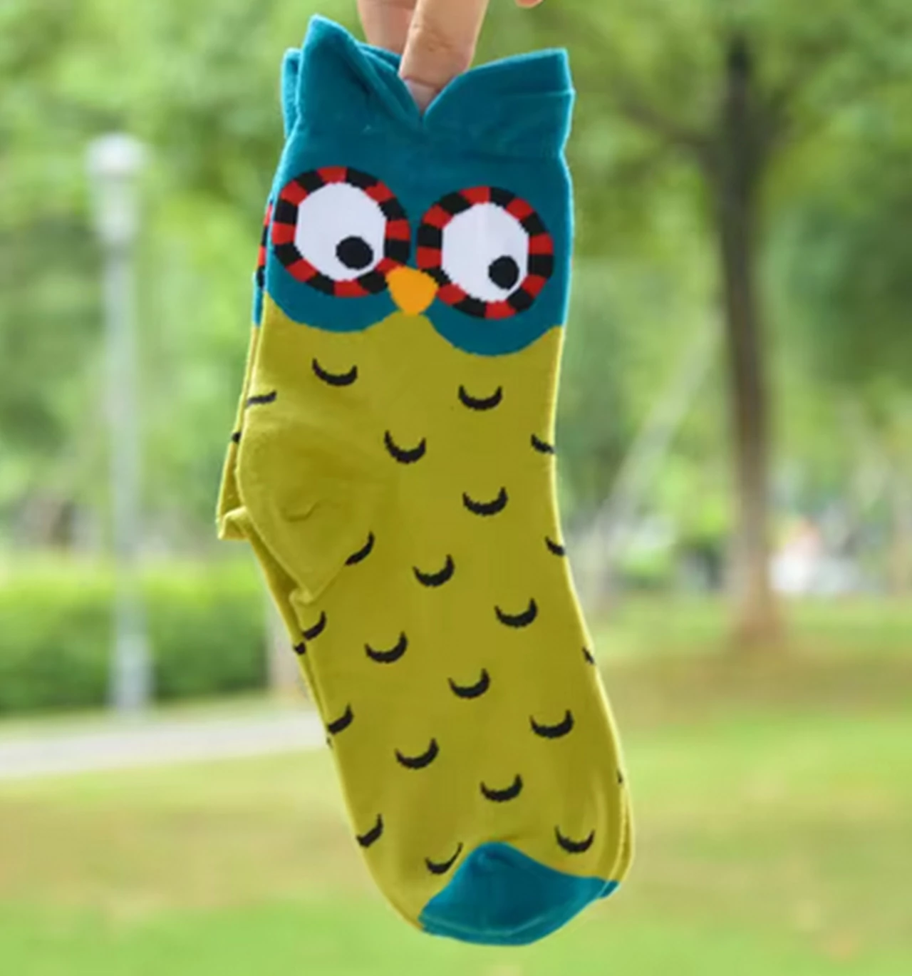 Women's animal print owl green ankle socks