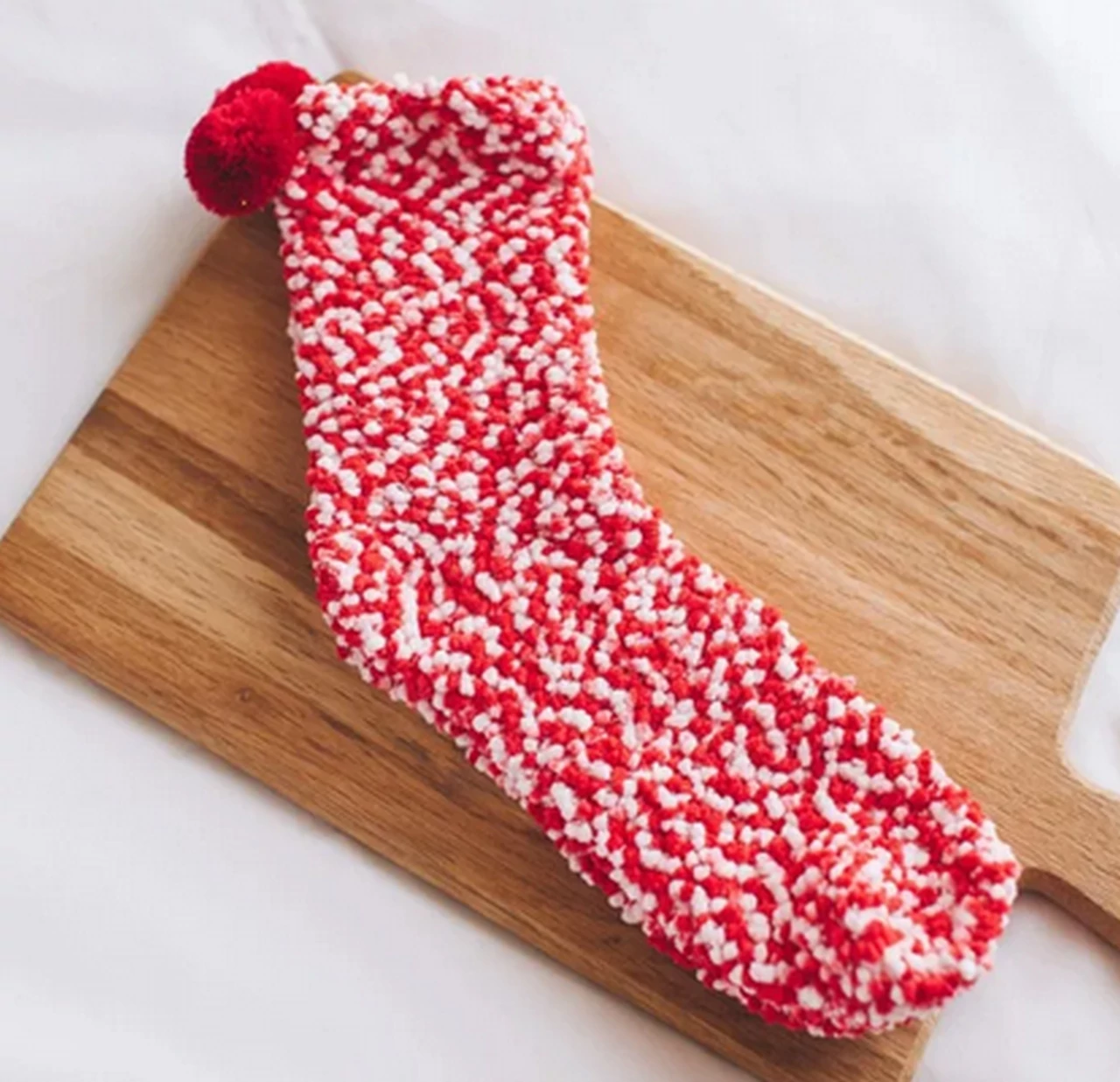 Women's red pom-pom fuzzy fluffy cake socks